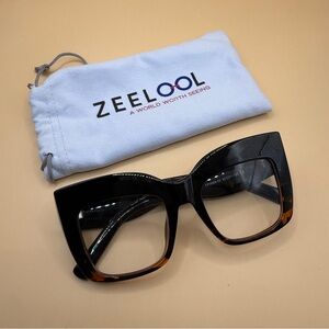 Zeelool Women's Black and Brown Square Glasses, No Prescription